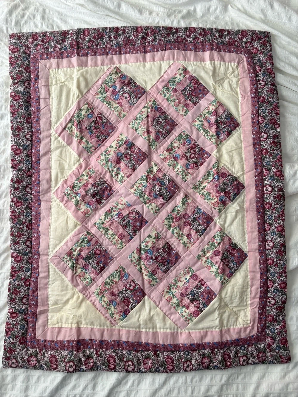 Handmade Pink Floral Patchwork Pillowcase - Soft Pastel Bedding